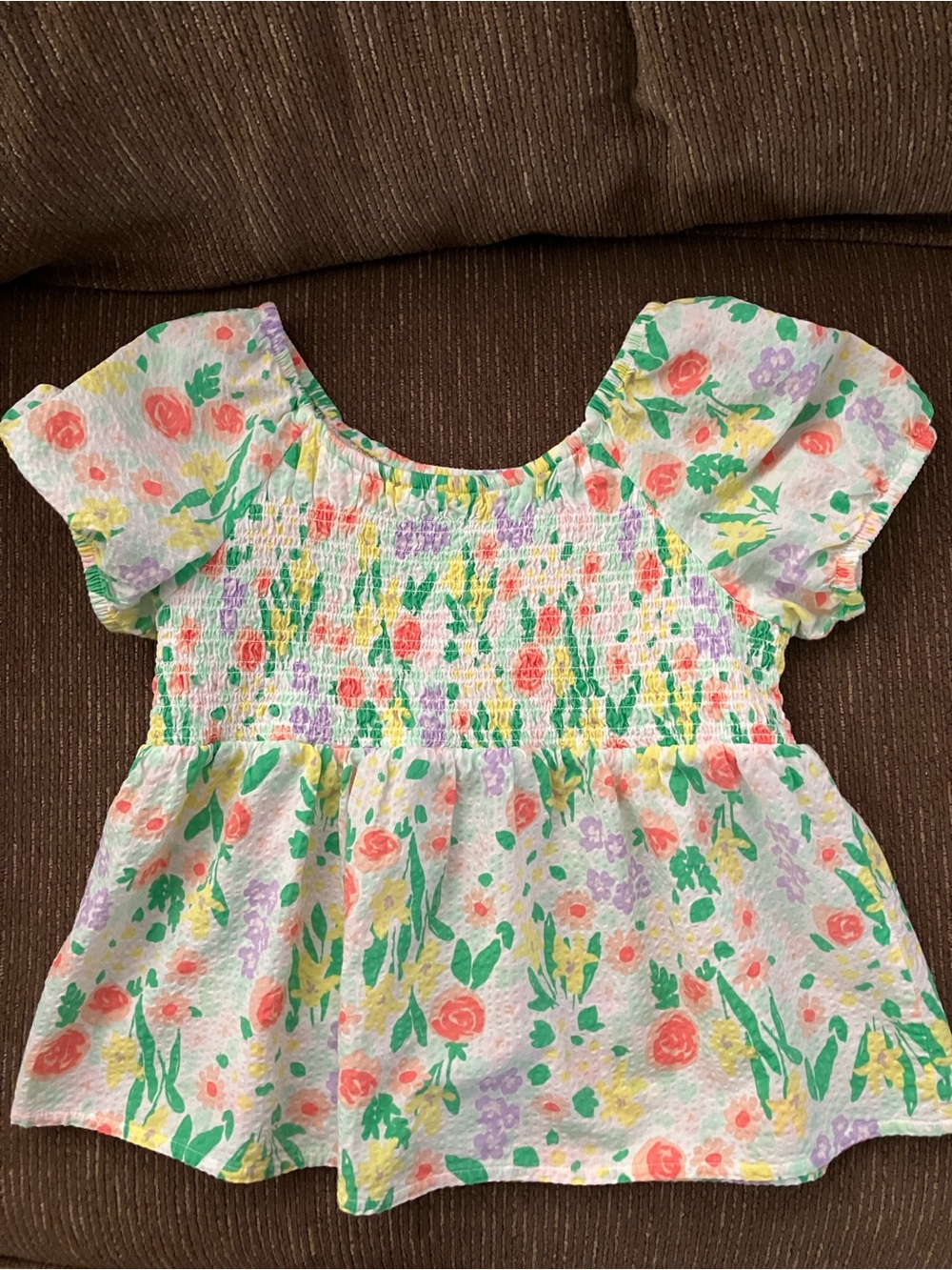 Cat & Jack Floral Smocked Peplum Top - Coral, Mint, Lavender & Yellow